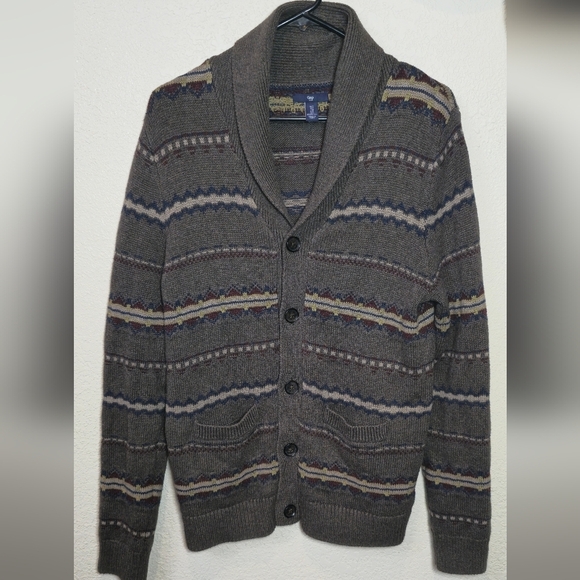 Gap Sweater Mens Medium Gray Shawl Cardigan Button Up Western Navajo Knit Hiking - Picture 6 of 12